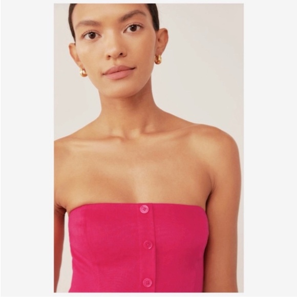 NWT 2025 Collection Reformation Strapless Linen Prescott Fitted  Dress Sz US 6 - Picture 3 of 8